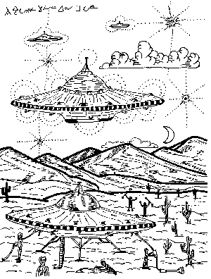 Sanni's drawing of a UFO landing
